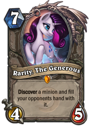 Size: 400x569 | Tagged: safe, artist:rain-gear, edit, editor:luxuria, imported from derpibooru, rarity, pony, unicorn, blizzard entertainment, card, cropped, female, hearthpwny, hearthstone, mare, warcraft