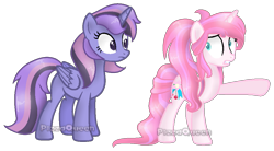 Size: 1067x590 | Tagged: safe, artist:doroshll, imported from derpibooru, oc, oc only, oc:cherry blossom, oc:starchase, alicorn, pony, unicorn, female, mare, simple background, transparent background