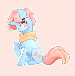 Size: 3300x3340 | Tagged: safe, artist:kodabomb, imported from derpibooru, oc, oc only, pony, unicorn, blushing, clothes, cute, female, looking at you, mare, raised hoof, scarf, signature, simple background, smiling, solo, white background