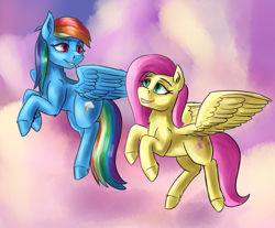 Size: 3500x2900 | Tagged: safe, artist:dukevonkessel, imported from derpibooru, fluttershy, rainbow dash, pegasus, pony, duo, flying