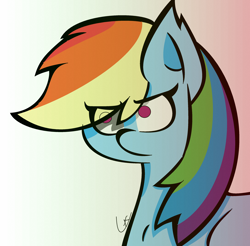 Size: 2928x2880 | Tagged: safe, artist:nekocycy, imported from derpibooru, rainbow dash, pegasus, pony, :|, bust, female, glare, gradient background, mare, portrait, rainbow dash is not amused, solo, unamused