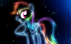 Size: 1280x798 | Tagged: safe, artist:blue-moon-02, imported from derpibooru, rainbow dash, pegasus, pony, female, neon, solo, space, stars, wallpaper