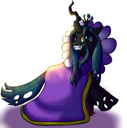 Size: 2940x2950 | Tagged: safe, artist:tkitten16, imported from derpibooru, queen chrysalis, changeling, changeling queen, cackletta, clothes, crossover, crown, eye clipping through hair, female, jewelry, mario and luigi, regalia, simple background, smiling, solo, transparent background