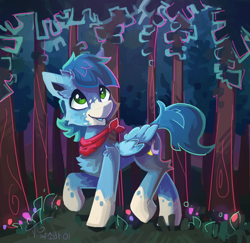 Size: 1600x1554 | Tagged: safe, artist:saxopi, imported from derpibooru, oc, oc only, oc:mix-up, pegasus, pony, flower, forest, male, solo, stallion, tree