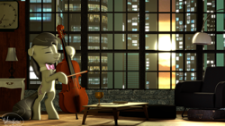 Size: 3840x2160 | Tagged: safe, artist:whiteskyline, imported from derpibooru, octavia melody, pony, 3d, 4k, bow (instrument), cello, city, female, manehattan, musical instrument, solo, source filmmaker, violin, violin bow, volumetric light