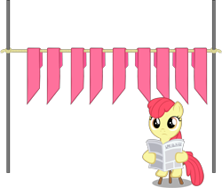 Size: 3200x2706 | Tagged: safe, artist:rhubarb-leaf, edit, editor:slayerbvc, imported from derpibooru, vector edit, apple bloom, earth pony, pony, accessory-less edit, apple bloom's bow, bow, clothes line, drying, female, filly, hair bow, laundry, looking at you, newspaper, reading, rope, sitting, solo, stool, vector