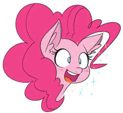 Size: 845x775 | Tagged: dead source, safe, artist:reiduran, imported from derpibooru, pinkie pie, earth pony, pony, blushing, bust, cute, diapinkes, ear fluff, female, head only, mare, no pupils, open mouth, portrait, simple background, solo, sparkles, white background