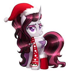 Size: 3864x3792 | Tagged: safe, artist:sugaryicecreammlp, imported from derpibooru, oc, oc only, oc:poison apple, alicorn, pony, christmas, clothes, female, hat, holiday, mare, santa hat, scarf, simple background, socks, solo, transparent background, two toned wings