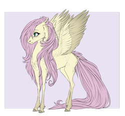 Size: 1280x1192 | Tagged: safe, artist:dementra369, imported from derpibooru, fluttershy, pegasus, pony, alternate universe, bio in description, female, headcanon, mare, messy mane, missing cutie mark, scar, solo, spread wings, wings