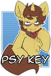 Size: 1280x1920 | Tagged: safe, artist:bbsartboutique, imported from derpibooru, oc, oc:psy key, pony, unicorn, amulet, chest fluff, ear fluff, glasses, jewelry