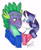 Size: 1280x1555 | Tagged: safe, artist:whisperseas, imported from derpibooru, rarity, spike, dragon, pony, unicorn, 2017, blushing, cheek kiss, clothes, duo, eyes closed, eyeshadow, female, kissing, makeup, male, mare, older, older spike, one eye closed, scarf, shipping, signature, simple background, sparity, straight, white background, winter