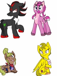 Size: 768x1024 | Tagged: safe, artist:princessmuffinart, imported from derpibooru, earth pony, pegasus, pony, unicorn, angel (lilo and stitch), chica, crossover, disney, five nights at freddy's, ponified, shadow the hedgehog, sonic the hedgehog (series), tetra, the legend of zelda