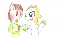 Size: 1280x852 | Tagged: safe, artist:princessmuffinart, imported from derpibooru, pony, chara, flowey, ponified, traditional art, undertale