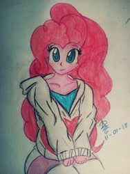 Size: 1024x1365 | Tagged: safe, artist:12alvaro, imported from derpibooru, pinkie pie, equestria girls, clothes, female, solo, sweater, traditional art