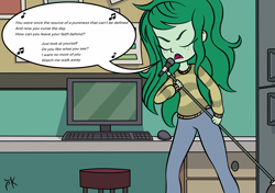 Size: 2893x2039 | Tagged: safe, artist:pony4koma, edit, imported from derpibooru, wallflower blush, equestria girls, equestria girls series, forgotten friendship, computer, keyboard, killswitch engage, lyrics, microphone, monitor, song reference, text, the forgotten