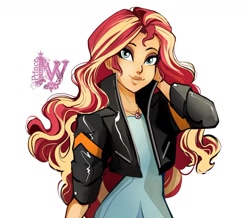 Size: 1080x941 | Tagged: safe, artist:princeivythefirst, imported from derpibooru, sunset shimmer, equestria girls, beautiful, clothes, female, geode of empathy, instagram, jacket, leather jacket, looking at you, magical geodes, solo