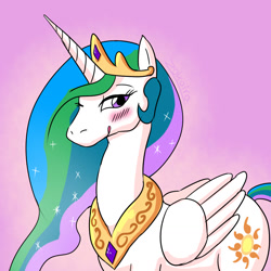 Size: 1280x1280 | Tagged: safe, artist:zokoira, imported from derpibooru, princess celestia, alicorn, pony, blushing, explicit source, female, licking, licking lips, mare, signature, solo, tongue out