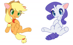 Size: 2304x1440 | Tagged: safe, artist:blueeye, artist:pupil, imported from derpibooru, applejack, rarity, earth pony, pony, unicorn, apple, duo, duo female, female, food, mare