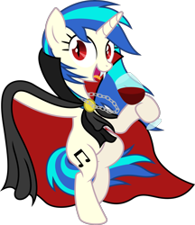 Size: 3971x4601 | Tagged: safe, artist:livehotsun, imported from derpibooru, dj pon-3, vinyl scratch, pony, unicorn, vampire, vampony, absurd resolution, alcohol, bipedal, cape, castlevania: symphony of the night, chains, clothes, costume, fangs, female, glass, mare, nightmare night, nightmare night costume, solo, vector, vinyl the vampire, wine, wine glass