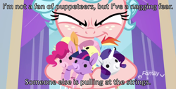 Size: 1986x1009 | Tagged: safe, edit, edited screencap, imported from derpibooru, screencap, cozy glow, pegasus, pony, school raze, cropped, discord (eurobeat brony), discovery family logo, eurobeat brony, evil grin, female, filly, grin, image macro, meme, odyssey eurobeat, puppet, pure concentrated unfiltered evil of the utmost potency, pure unfiltered evil, smiling, solo, song reference, text, twilight's office