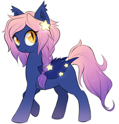 Size: 650x680 | Tagged: safe, artist:furreon, imported from derpibooru, oc, oc only, oc:astral ambiance, bat pony, pony, bat pony oc, braid, ethereal mane, female, folded wings, gradient hooves, gradient mane, mare, simple background, solo, starry mane, stars, transparent background, wings