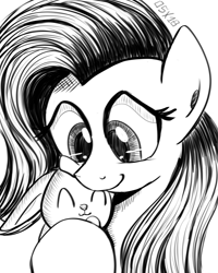 Size: 1200x1500 | Tagged: safe, artist:dsana, imported from derpibooru, angel bunny, fluttershy, pegasus, pony, rabbit, duo, eyes closed, female, hug, ink drawing, inktober, mare, monochrome, simple background, sketch, smiling, traditional art, white background