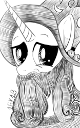 Size: 1200x1920 | Tagged: safe, artist:dsana, imported from derpibooru, star swirl the bearded, pony, unicorn, beard, bust, facial hair, hat, ink drawing, inktober, looking at you, male, monochrome, simple background, sketch, smiling, solo, stallion, traditional art, white background, wizard hat