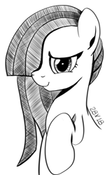 Size: 1160x1808 | Tagged: safe, artist:dsana, imported from derpibooru, marble pie, earth pony, pony, female, ink drawing, inktober, looking at you, mare, monochrome, raised hoof, simple background, sketch, smiling, solo, traditional art, white background