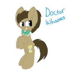 Size: 1024x1024 | Tagged: safe, artist:circuspaparazzi5678, imported from derpibooru, doctor whooves, time turner, pony, bowtie, male, simple background, solo, standing up, text, transparent background