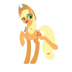 Size: 1024x1024 | Tagged: safe, artist:scape-goats, imported from derpibooru, part of a set, applejack, earth pony, pony, applejack's hat, cowboy hat, cutie mark, female, hat, looking at you, mare, open mouth, raised hoof, simple background, solo, transparent background