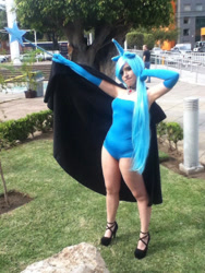 Size: 720x960 | Tagged: safe, artist:ribbonbell, imported from derpibooru, trixie, human, alicorn amulet, armpits, cape, clothes, cosplay, costume, high heels, horn, irl, irl human, leotard, photo, pony ears, shoes, solo