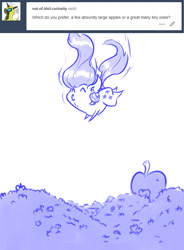 Size: 1000x1362 | Tagged: safe, artist:krucification, imported from derpibooru, fluttershy, bat pony, pegasus, pony, apple, ask, bat ponified, chibi, diving, falling, female, flutterbat, food, monochrome, race swap, solo, tumblr