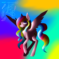 Size: 5800x5800 | Tagged: safe, artist:florarena-kitasatina/dragonborne fox, imported from derpibooru, oc, oc only, pegasus, pony, absurd resolution, chiaroscuro, looking at you, my eyes, needs more saturation, signature, solo, spread wings, staring into your soul, trippy, watermark, why, wings