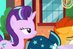 Size: 716x486 | Tagged: safe, imported from derpibooru, screencap, starlight glimmer, sunburst, pony, unicorn, the parent map, animated, coughing, cropped, gif, sniffing