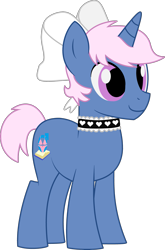 Size: 2069x3144 | Tagged: safe, artist:evilfrenzy, deleted from derpibooru, edit, editor:feathertrap, imported from derpibooru, vector edit, oc, oc only, oc:azure/sapphire, pony, unicorn, 1000 hours in gimp, bow, choker, clothes, crossdressing, hair bow, maid, simple background, solo, transparent background, vector