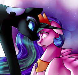 Size: 791x755 | Tagged: safe, artist:erroremma, deleted from derpibooru, imported from derpibooru, nightmare moon, princess celestia, alicorn, pony, female, looking at each other, mare, sisters