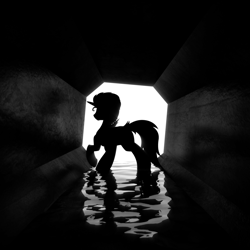 Size: 1920x1920 | Tagged: safe, artist:lightning stripe, artist:saphire-systrine, imported from derpibooru, oc, oc only, pony, album cover, sewer, silhouette, solo, water