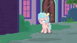 Size: 1280x720 | Tagged: safe, imported from derpibooru, screencap, cozy glow, pegasus, pony, school raze, angry, bow, cozy glow is best facemaker, cozy glow is not amused, defeated, evil, female, filly, foal, furious, gritted teeth, messy, messy mane, night, satisfying frown, smoke, solo, villainous breakdown