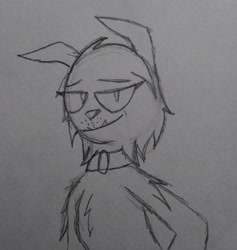 Size: 1828x1930 | Tagged: safe, artist:derpanater, imported from derpibooru, oc, oc only, oc:scrappy, diamond dog, collar, diamond dog oc, female, female diamond dog, pencil drawing, solo, traditional art