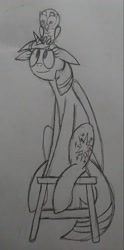 Size: 1151x2315 | Tagged: safe, artist:derpanater, imported from derpibooru, owlowiscious, twilight sparkle, alicorn, 30 minute art challenge, floppy ears, sitting, stool, traditional art, twilight sparkle (alicorn)