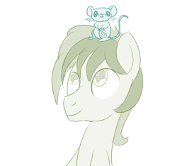 Size: 855x800 | Tagged: safe, artist:sintakhra, imported from derpibooru, ocellus, sandbar, changedling, changeling, earth pony, mouse, pony, tumblr:studentsix, cute, diaocelles, disguise, disguised changeling, lineart, looking at you, looking up, post-it, sandabetes, simple background, sitting on head, smiling, tumblr