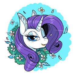 Size: 2500x2500 | Tagged: safe, artist:ask-colorsound, imported from derpibooru, rarity, pony, unicorn, bust, female, floral, flower, mare, one eye closed, smiling, solo, white, wink