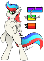 Size: 2850x3900 | Tagged: safe, artist:pedalspony, artist:raptorpwn3, imported from derpibooru, oc, oc only, oc:pedals, pegasus, pony, bipedal, cute, ear piercing, feathered wings, female, piercing, simple background, smiling, solo, standing up, tail, tongue out, trans female, trans girl, transgender, white background, wings