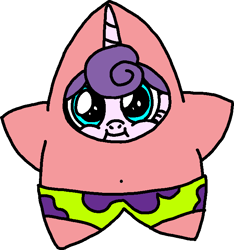 Size: 655x700 | Tagged: safe, artist:blackrhinoranger, imported from derpibooru, princess flurry heart, best gift ever, clothes, costume, crossover, cute, flurrybetes, patrick star, seems legit, spongebob squarepants, star flurry heart