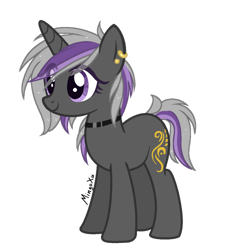 Size: 880x908 | Tagged: safe, artist:mingoxu, imported from derpibooru, oc, oc only, oc:soothing synth, pony, unicorn, choker, ear piercing, earring, female, jewelry, mare, piercing, signature, simple background, solo, transparent background