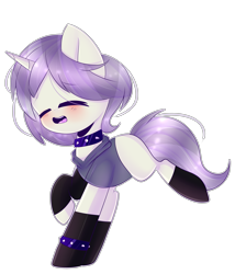 Size: 3589x4000 | Tagged: safe, artist:twily-star, imported from derpibooru, oc, oc only, oc:aesthetic adore, pony, unicorn, icey-verse, black socks, blushing, chibi, choker, clothes, commission, cute, eyes closed, female, hoodie, magical lesbian spawn, mare, next generation, offspring, open mouth, parent:inky rose, parent:lily lace, parents:inky lace, raised hoof, running, socks, solo, spiked choker, spiked wristband, wristband