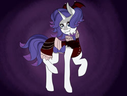 Size: 1024x769 | Tagged: safe, artist:pugasart, imported from derpibooru, rarity, pony, vampire, abstract background, clothes, costume, dress, fangs, female, halloween, halloween costume, raised hoof, solo