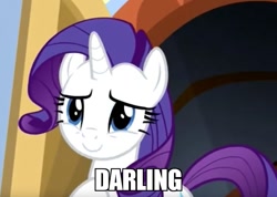 Size: 850x604 | Tagged: safe, edit, edited screencap, imported from derpibooru, screencap, rarity, pony, friendship university, caption, cropped, cute, darling, female, image macro, impact font, meme, solo, text