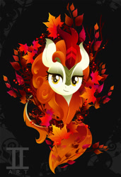Size: 1000x1466 | Tagged: safe, artist:ii-art, imported from derpibooru, autumn blaze, kirin, sounds of silence, bust, female, horn, leaf, lineless, looking at you, maple leaf, portrait, smiling, solo
