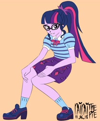 Size: 4958x6000 | Tagged: safe, artist:rairaithepie, imported from derpibooru, sci-twi, twilight sparkle, equestria girls, equestria girls series, absurd resolution, clothes, female, geode of telekinesis, glasses, inktober, looking at you, magical geodes, ponytail, shoes, skirt, socks, solo